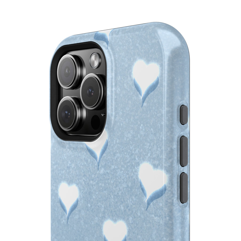 Blush Heart Glow – Soft Sky Blue MagSafe iPhone Case