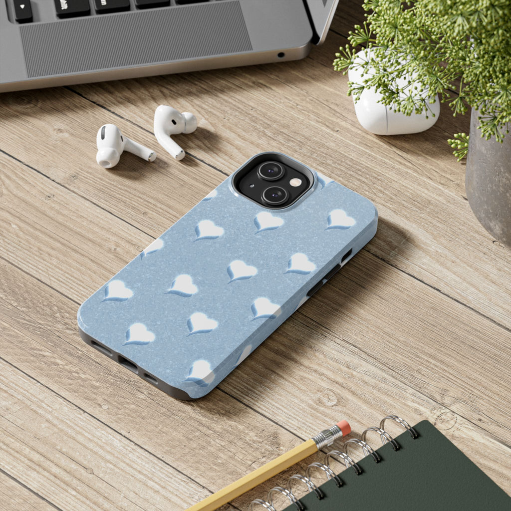Blush Heart Glow – Soft Sky Blue Tough iPhone Case