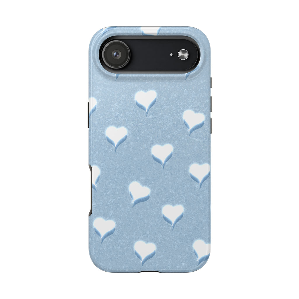 Blush Heart Glow – Soft Sky Blue Tough iPhone Case