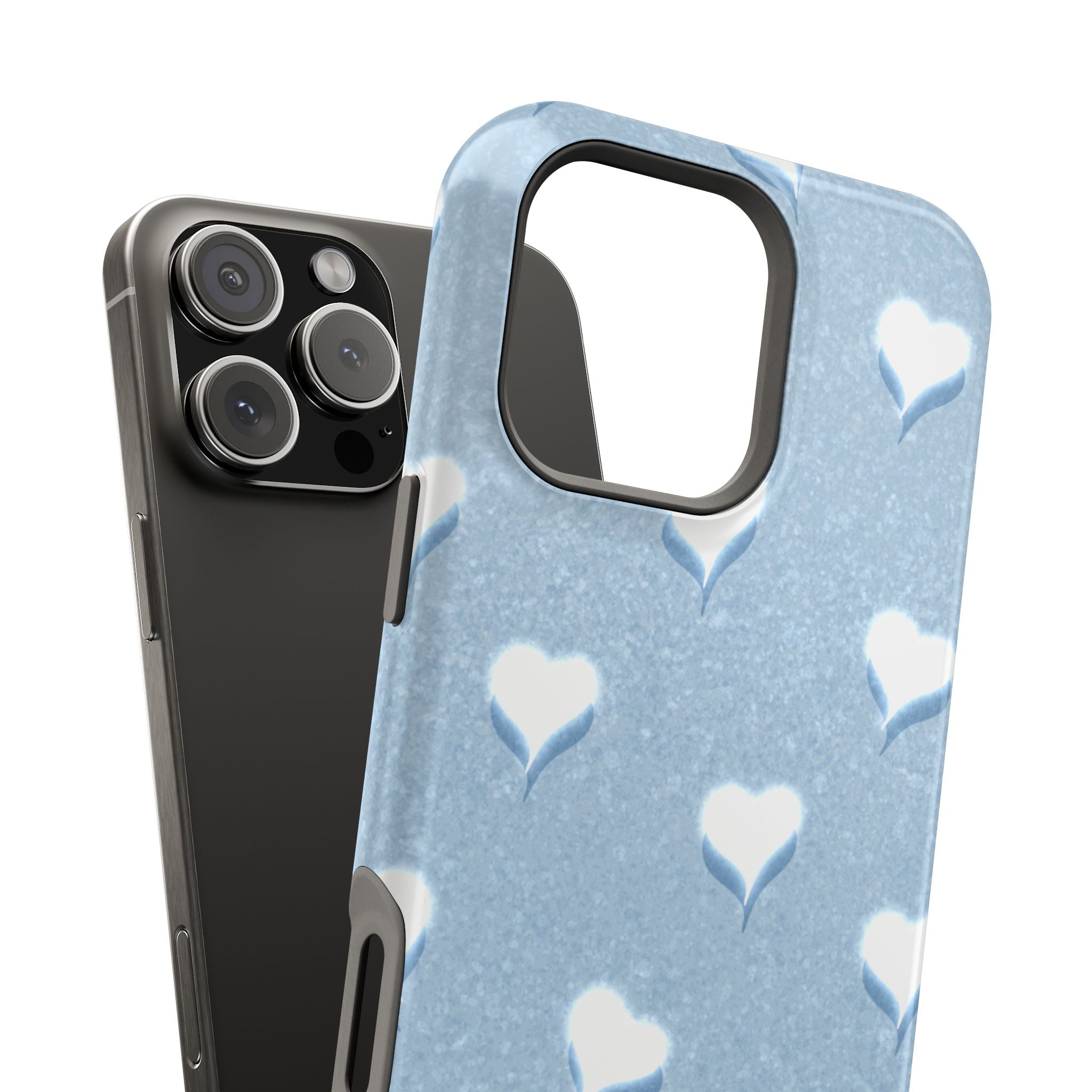 Blush Heart Glow – Soft Sky Blue MagSafe iPhone Case
