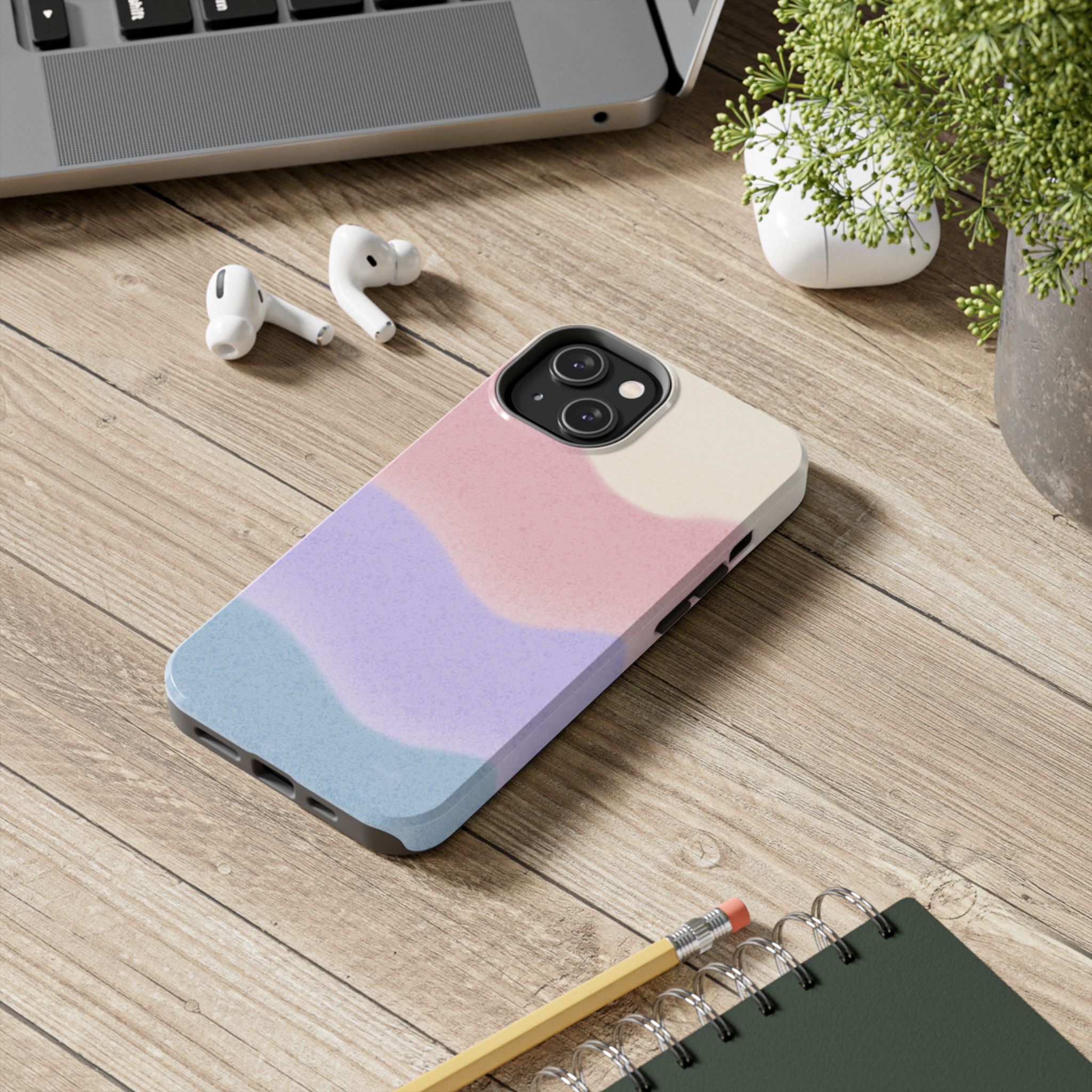 Soft Pastel Waves Tough iPhone Case — Dreamy Minimalist Cream, Blush & Lavender