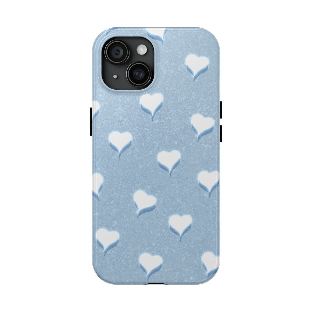 Blush Heart Glow – Soft Sky Blue Tough iPhone Case